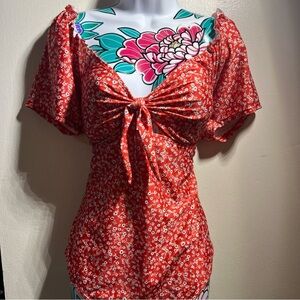 Orange Floral One Piece Swim Suit